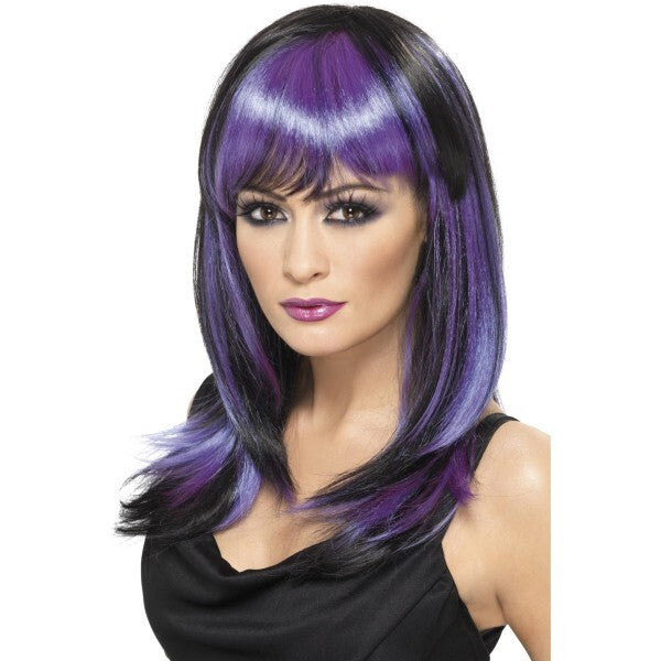 Smiffys witch wig black long with fringe (British brand)