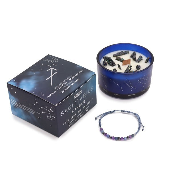 Serenityy's Sagittarius crystal candle with gemstone bracelet 320g, imported from the UK