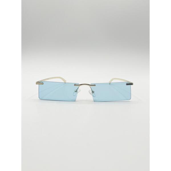 SVNX frameless rectangle sunglasses pale blue metal frame, UK version