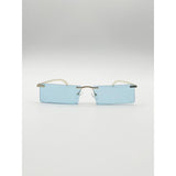 SVNX frameless rectangle sunglasses pale blue metal frame, UK version