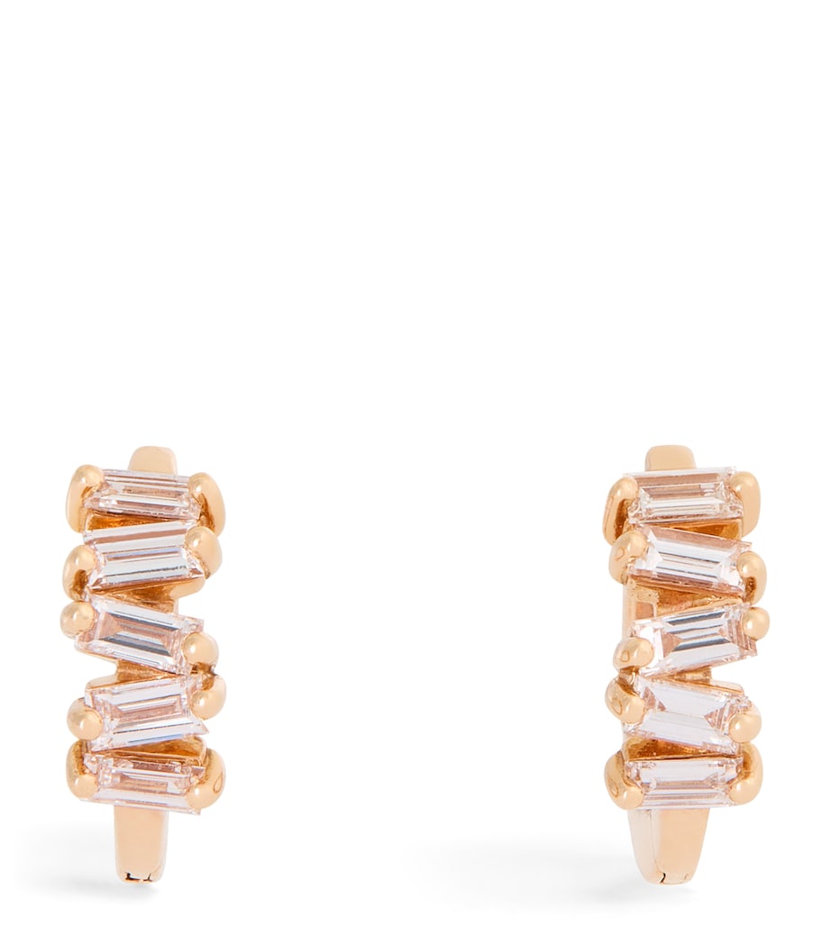 Suzanne Kalan rose gold diamond huggie earrings 12mm, imported from the UK
