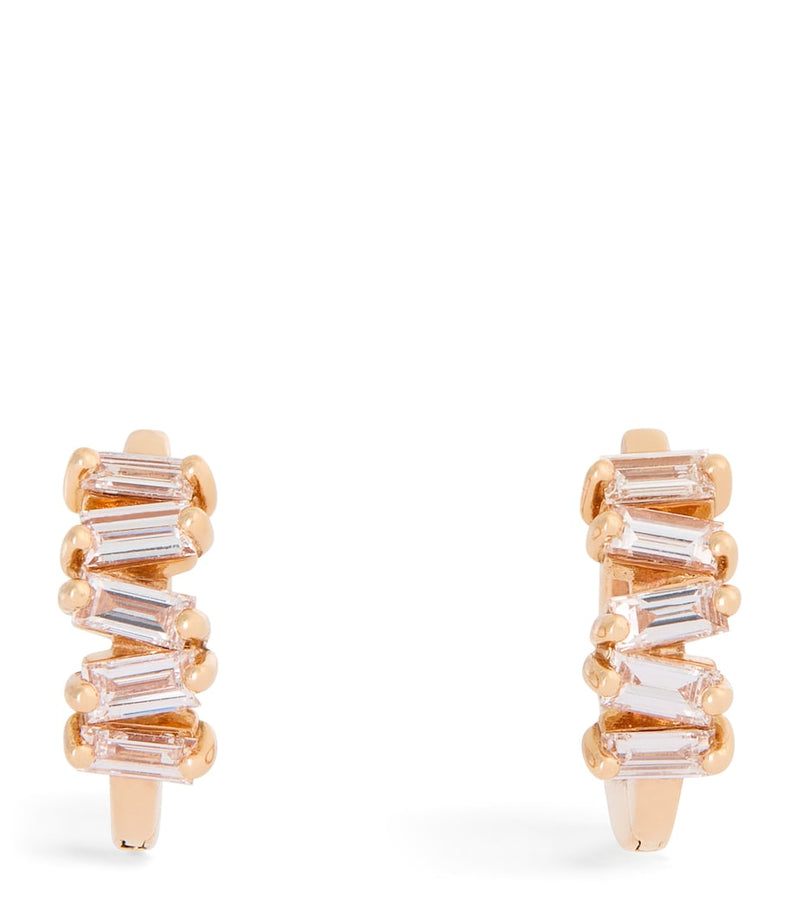 Suzanne Kalan rose gold diamond huggie earrings 12mm, imported from the UK