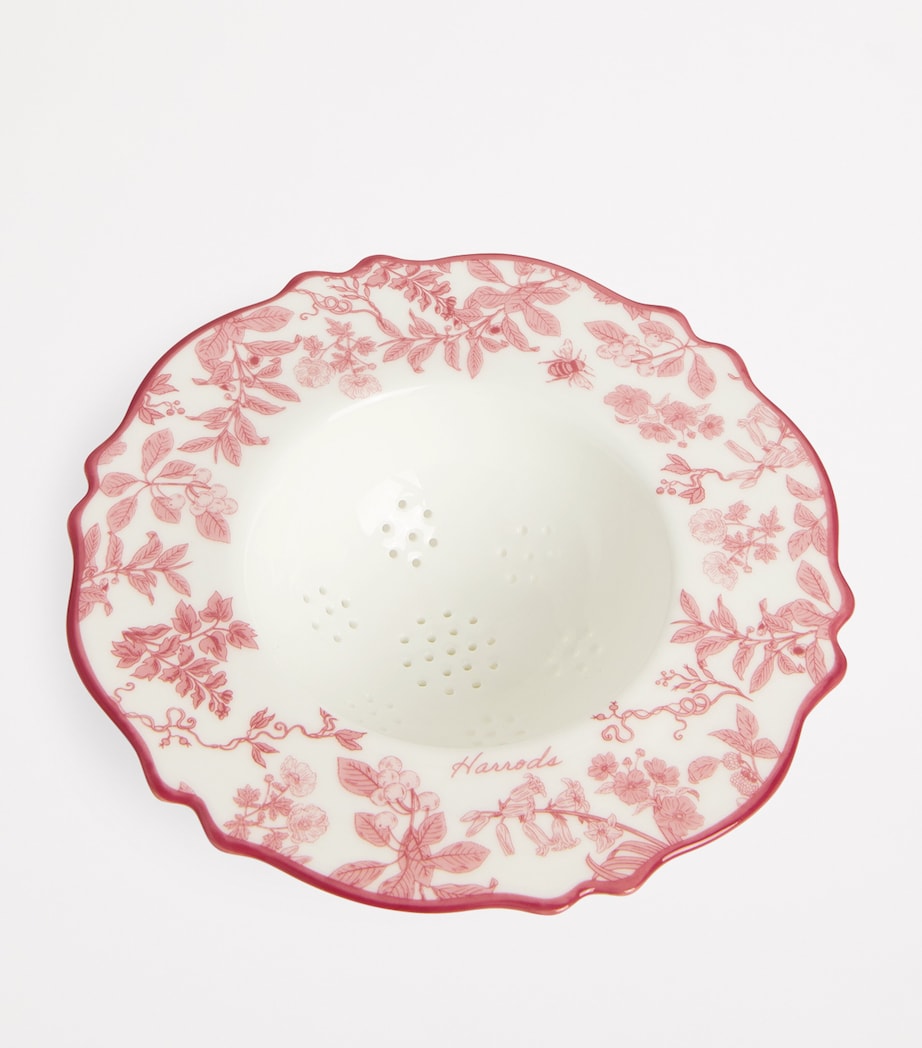 Bone China Tea Strainer with Floral and Fauna Design Approximately 12cm Wide x 3cm High