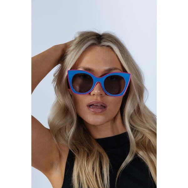 SVNX oversized round cat-eye sunglasses in blue pink (British brand)