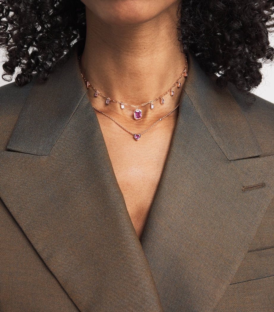 SHAY rose gold sapphire diamond heart necklace (British brand)