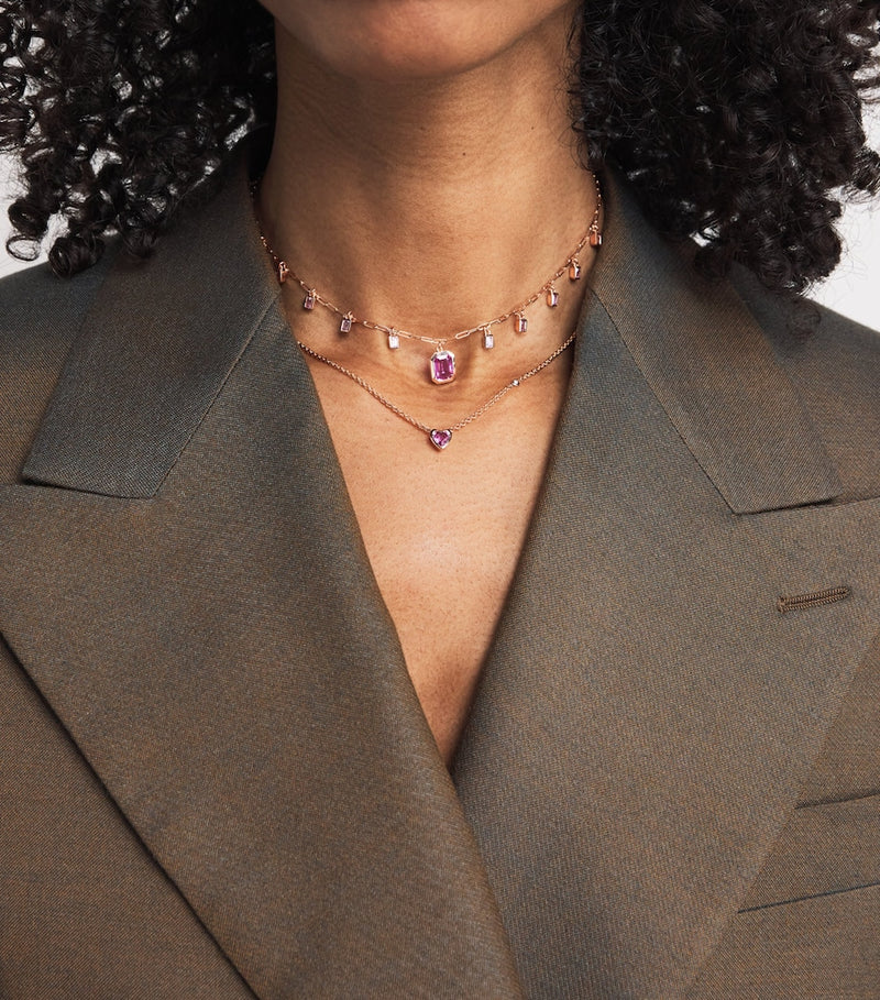 SHAY rose gold sapphire diamond heart necklace (British brand)