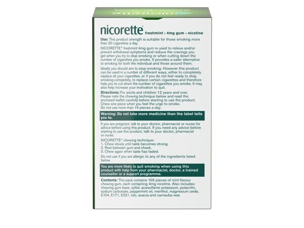 Nicorette® Freshmint 4mg Nicotine Gum 105s (Stop Smoking) GOODS Superdrug   