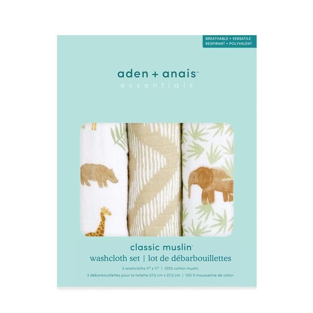 Aden+Anais essentials 3 pack cotton muslin washcloth set tanzania   3 per pack