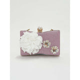 SVNX pink square clutch bag with 3D florals and rhinestone handle - British product