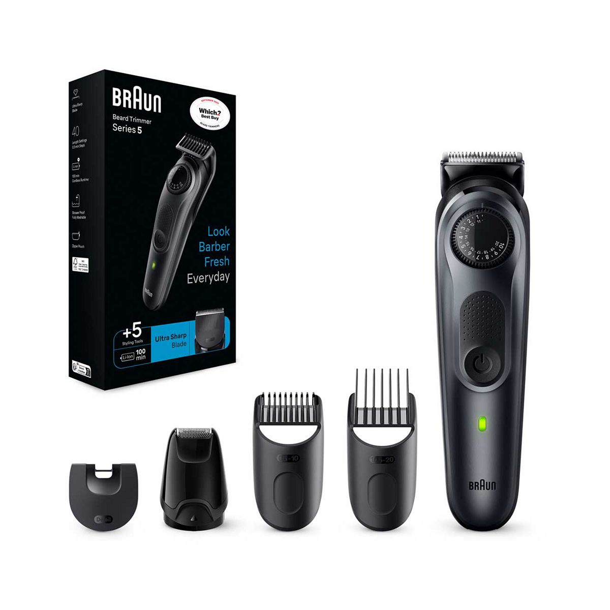 Braun Beard Trimmer Series 5 BT5420, Electric Beard Trimmer For Men, With Ultra-Sharp Blade & 40 Length Settings GOODS Boots   