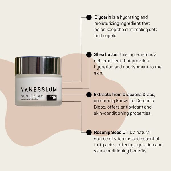 Vanessium Sun Cream. Glow Effect. Lift Skin. SPF15 50ml