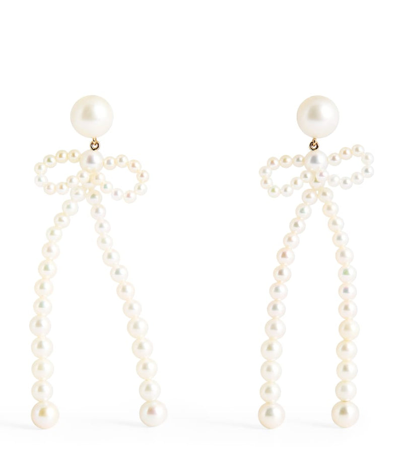 Sophie Bille Brahe bow rosette earrings freshwater pearl 14kt gold - British product