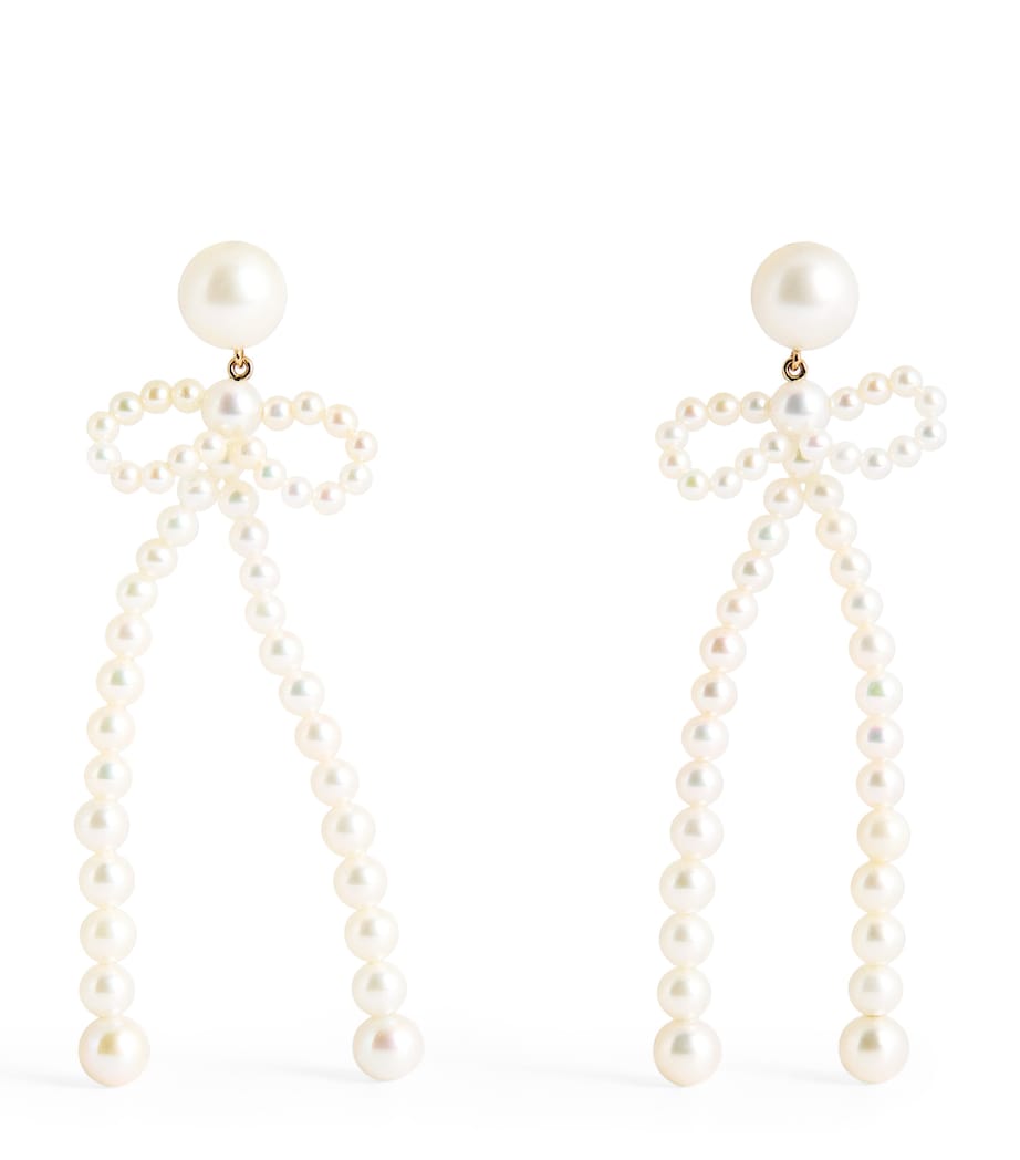 Sophie Bille Brahe bow rosette earrings freshwater pearl 14kt gold - British product