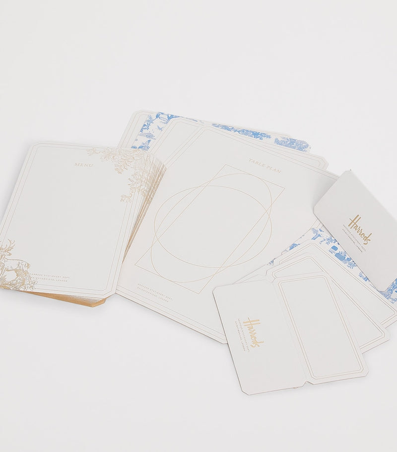 Harrods Toile du Jouy hosting set with place and menu cards (British brand)