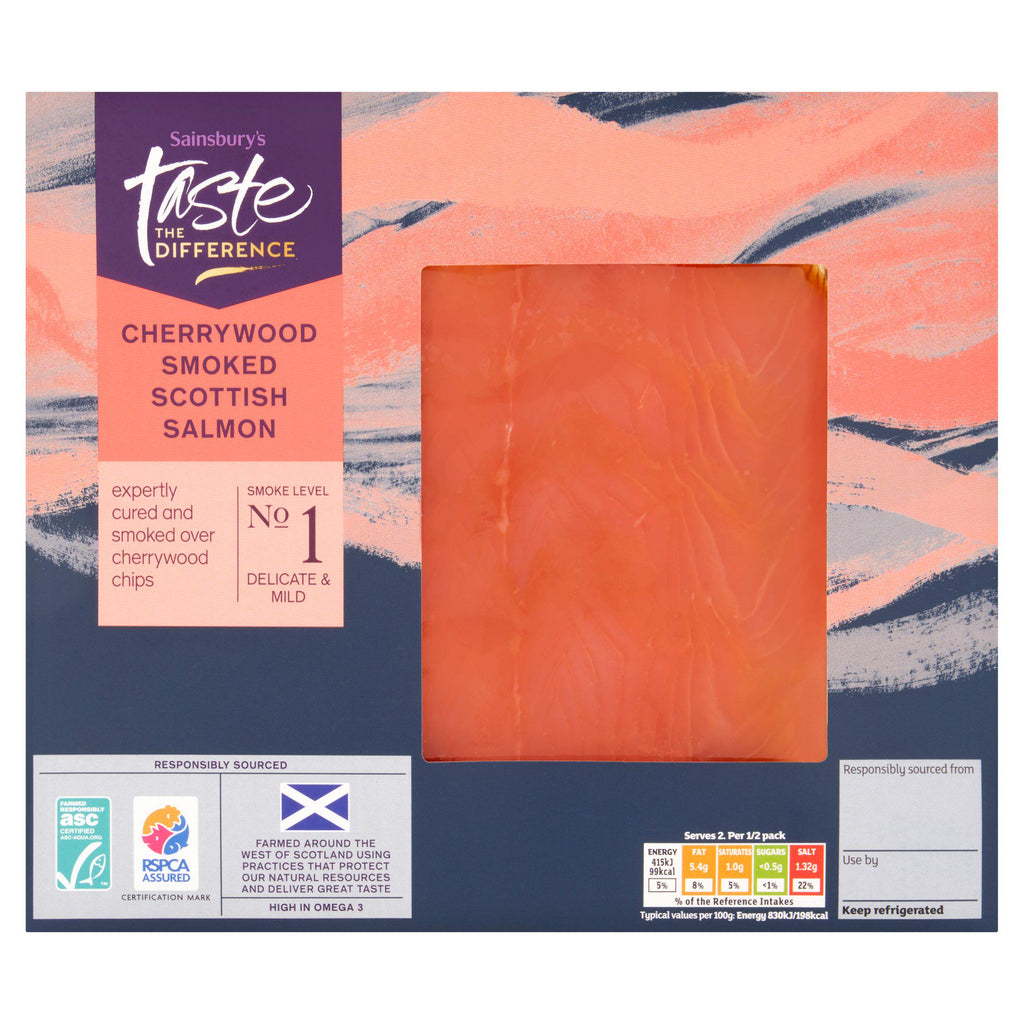 Sainsburys ASC Scottish Cherry Wood Smoked Salmon, Taste the Difference 100g (Ready To Eat)