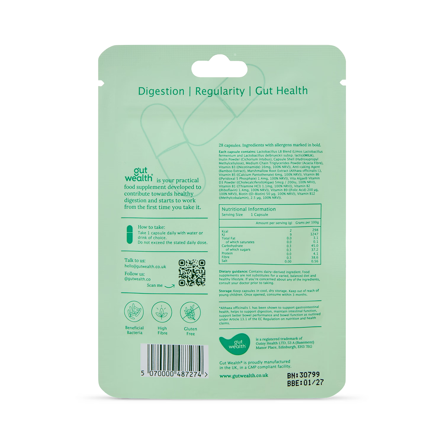 Gut Wealth gut health capsules 28 capsules - British product