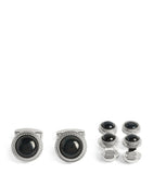 Tateossian sterling silver and onyx herringbone cufflinks and studs set (British brand)