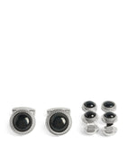 Tateossian sterling silver and onyx herringbone cufflinks and studs set (British brand)