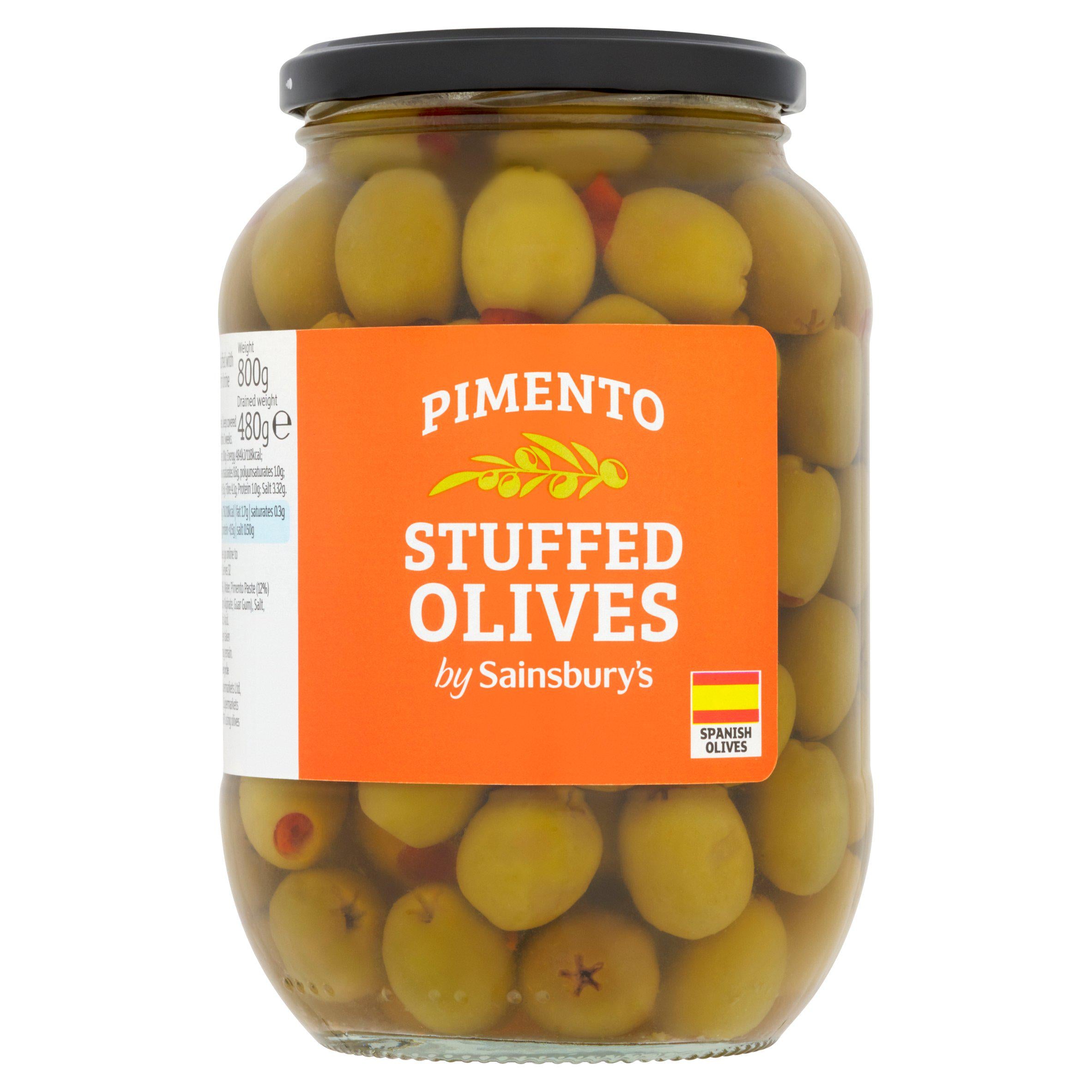 Sainsbury's Pimento Stuffed Olives 800g (480g*) Olives & antipasti Sainsburys   