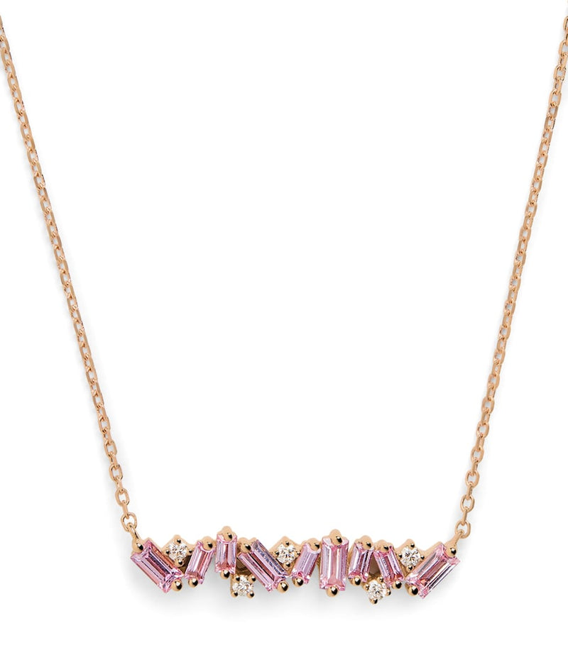 Suzanne Kalan Frenzy bar necklace rose gold diamonds pink sapphires (British brand)