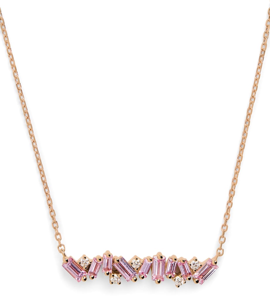 Suzanne Kalan Frenzy bar necklace rose gold diamonds pink sapphires (British brand)
