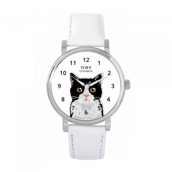 Toff London ladies black and white cat head watch, imported from the UK