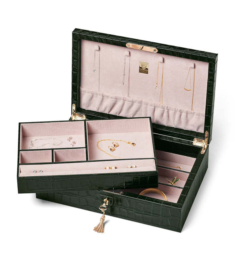 Aspinal of London Savoy leather croc-embossed jewellery box - British product
