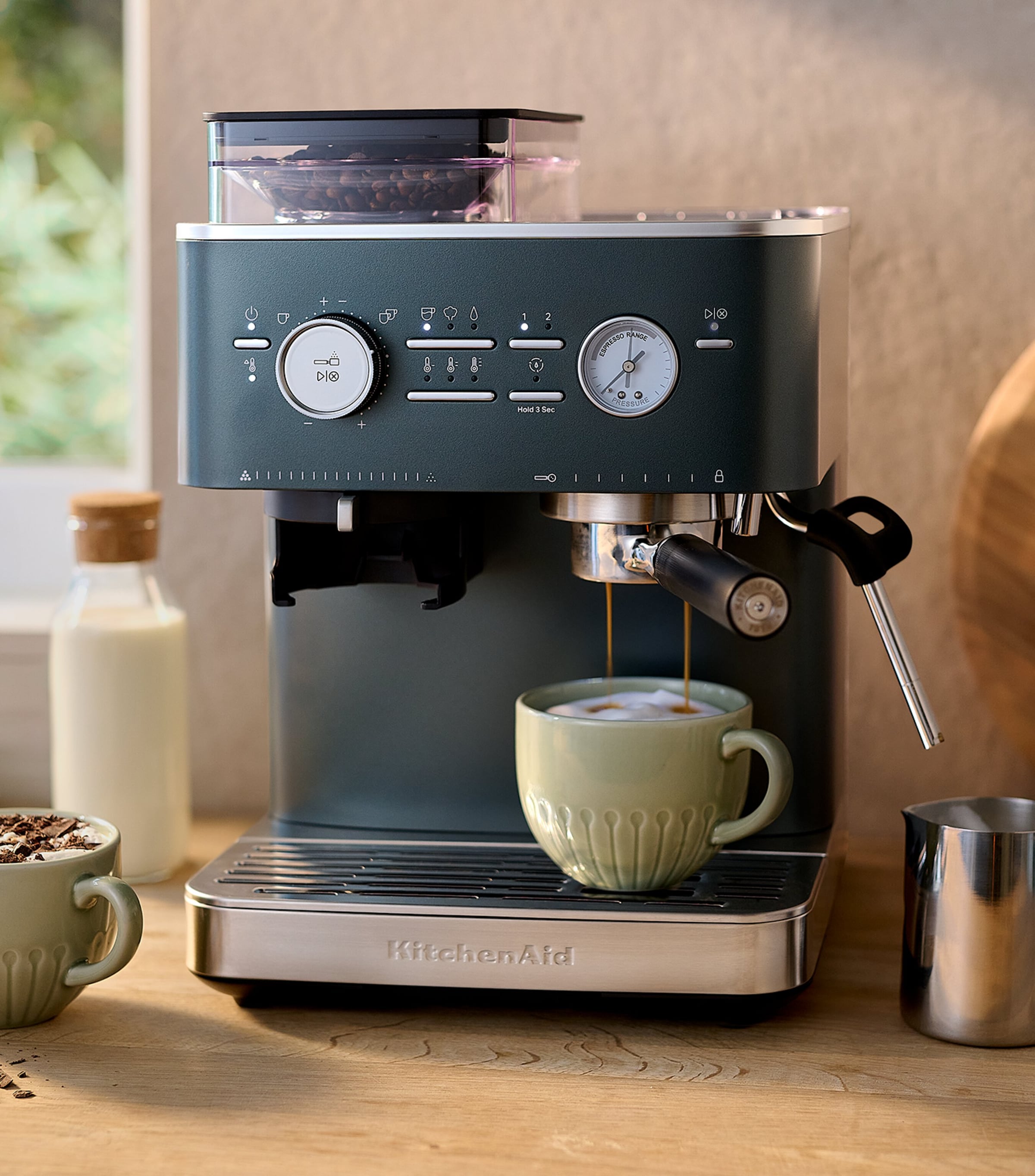KitchenAid semi automatic espresso machine with burr grinder, UK version