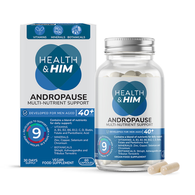 Holland & Barrett Health & Him Andropause 40+ Testosterone Support Food Supplement 60 Capsules- Buy online at McGrocer