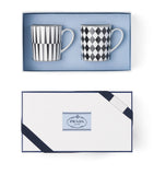 Prada porcelain mugs checkerboard and stripes set of 2, imported from the UK