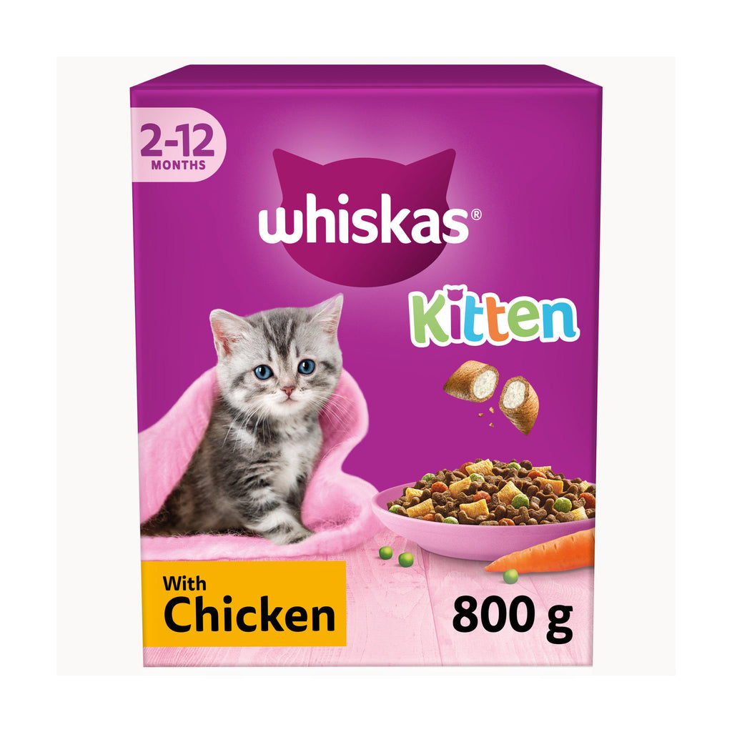 WHISKAS 2-12mths Complete Dry Cat Food with Chicken 800g