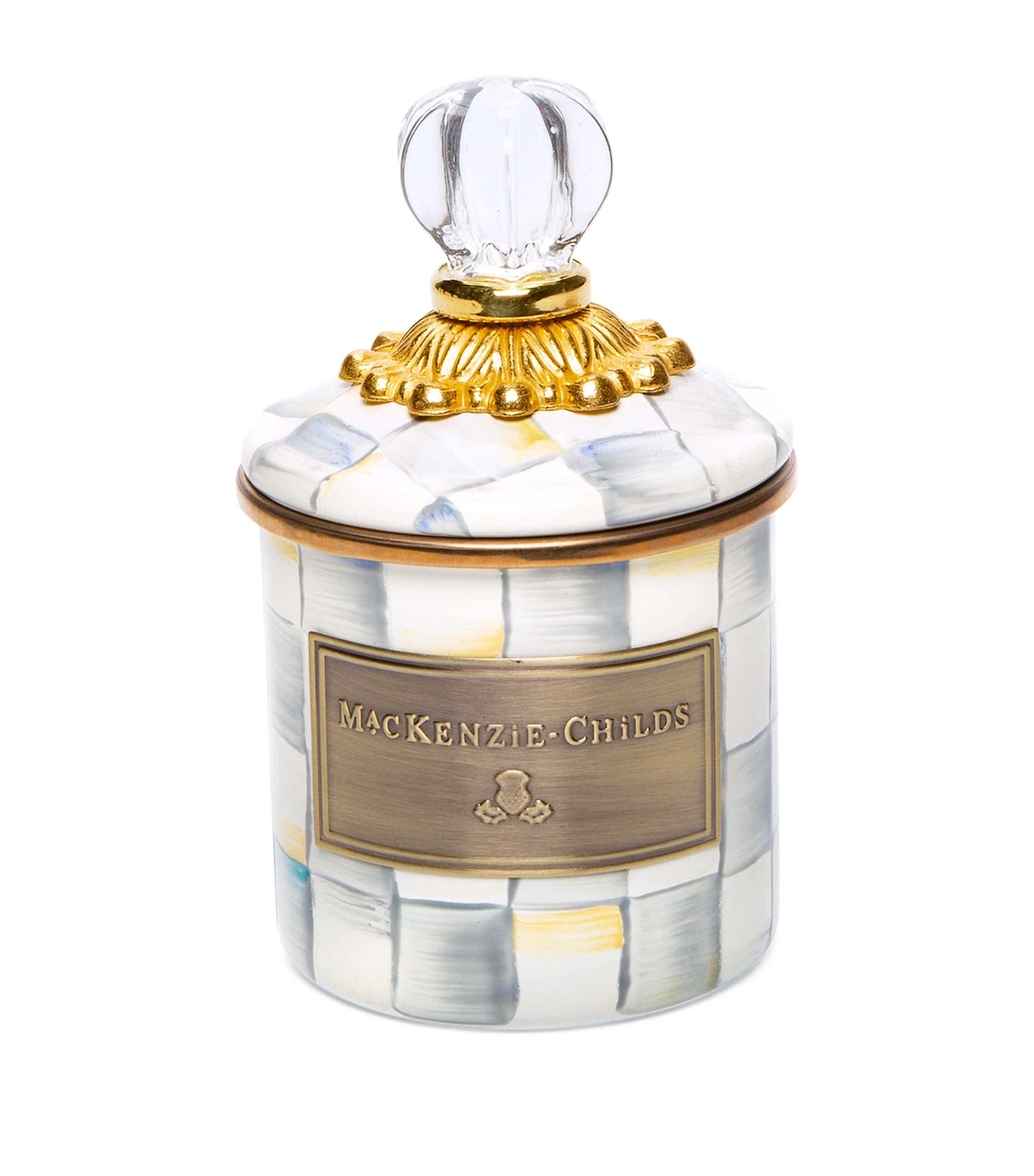 MacKenzie-Childs Mini Sterling Check Canister 15cm, imported from the UK