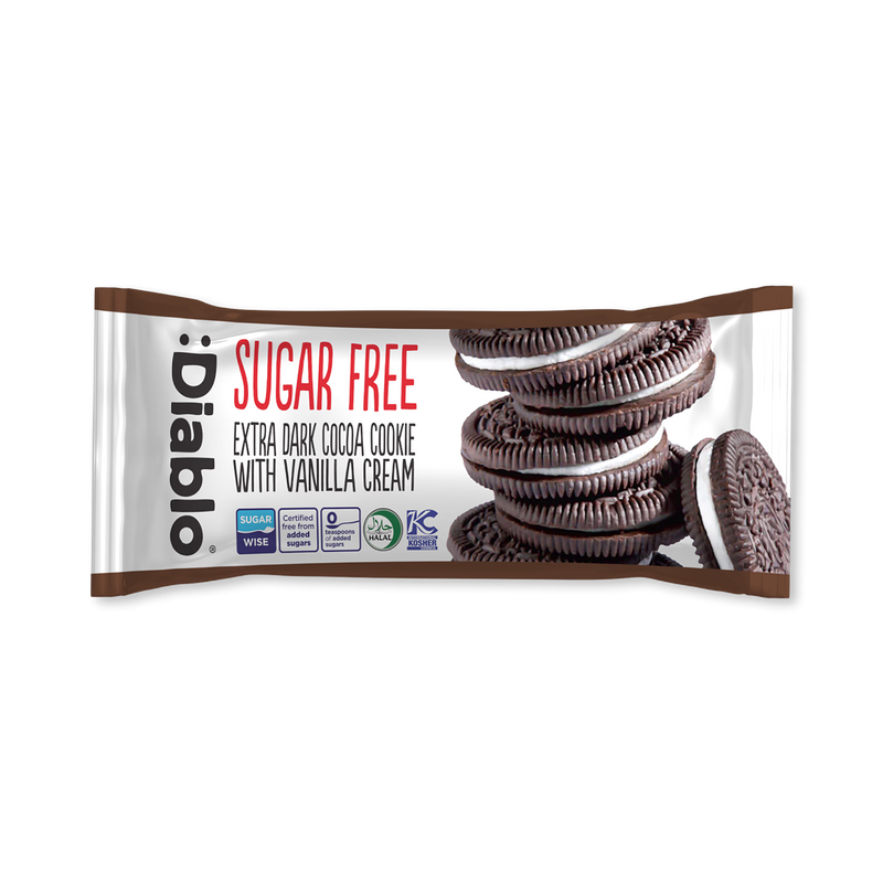 Diablo sugar-free extra dark cocoa sandwich cookies 44g - British product