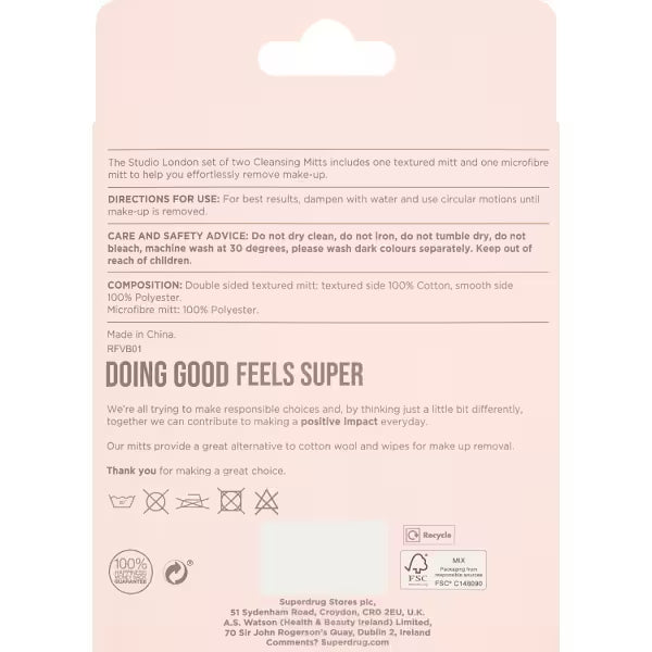 Studio London Reusable Cleansing Mitts 2 Pack Set (British brand)