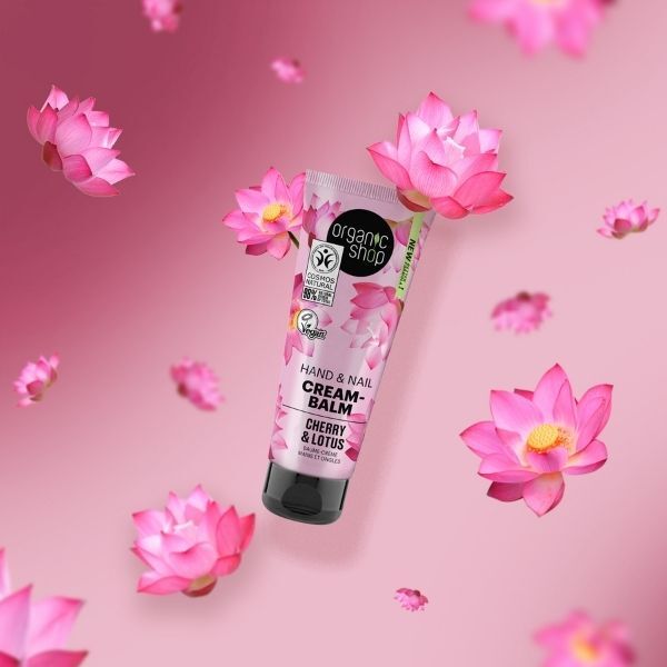 Organic Shop Hand & Nail Cream Cherry & Lotus 75ml (British brand)