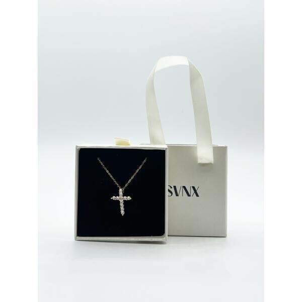 SVNX diamante cross necklace gold gift box - British product