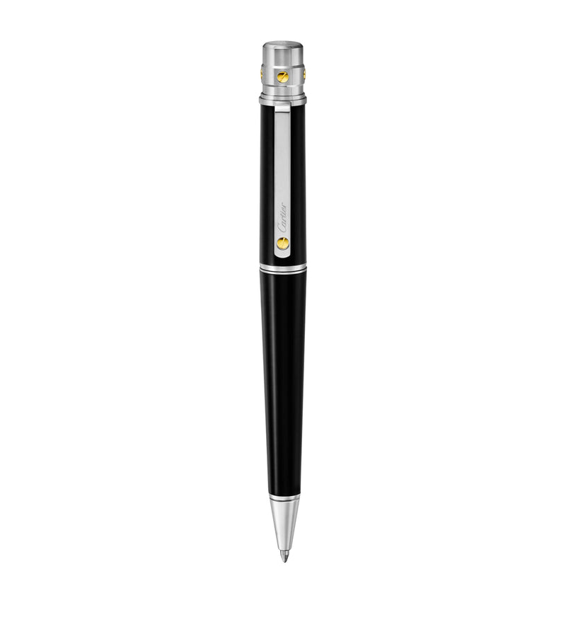 Cartier Santos de Cartier ballpoint pen with black composite and palladium accents, 14cm height - British product