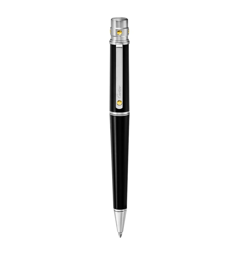 Cartier Santos de Cartier ballpoint pen with black composite and palladium accents, 14cm height - British product