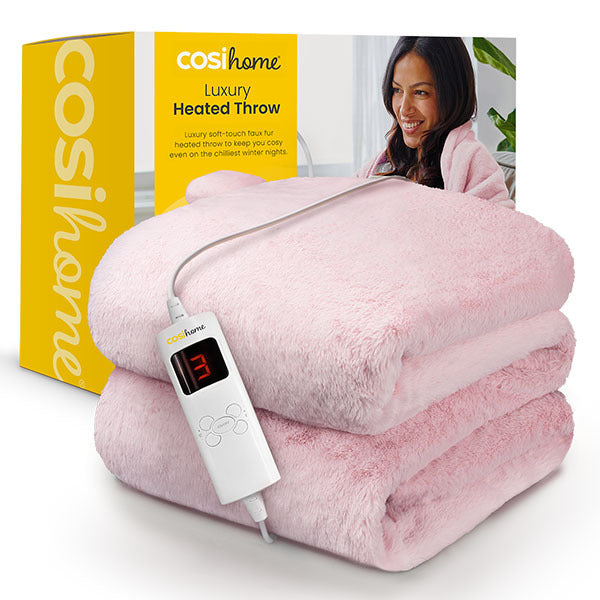 Cosi Home luxury faux fur electric heated throw pink, UK version
