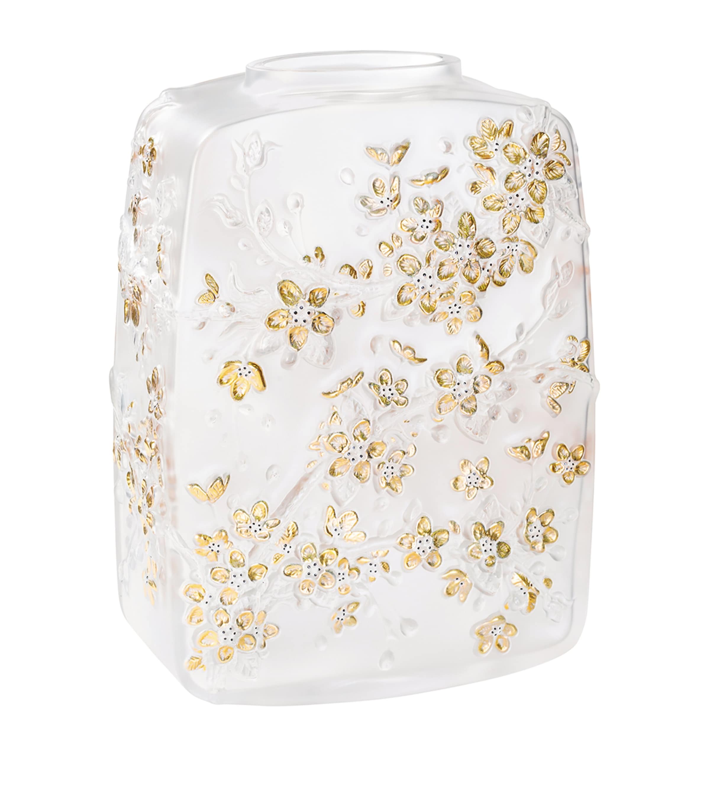 Lalique gold-stamped cherry blossom vase 40cm, UK version