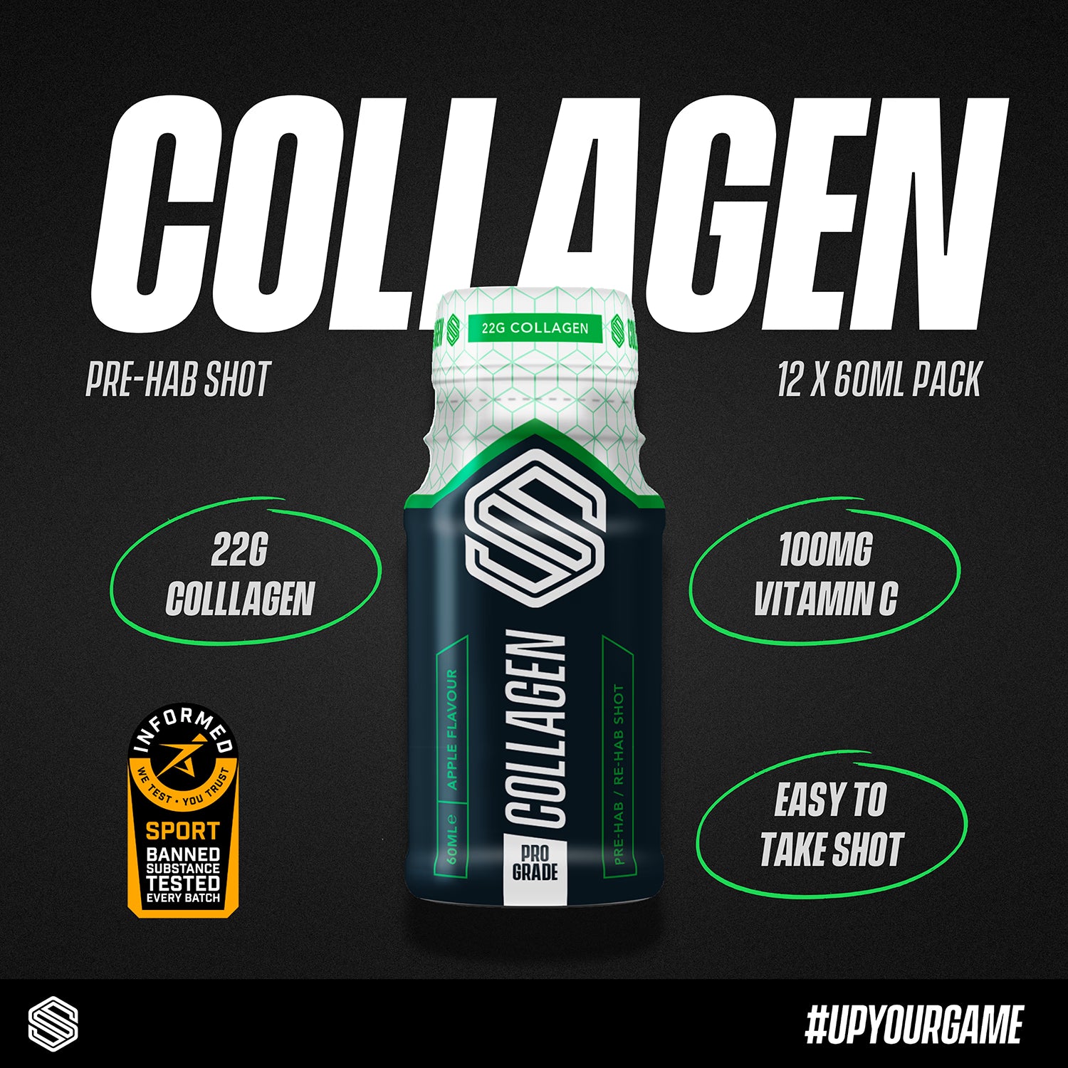Soccer Supplement bovine collagen shots 22,000mg apple - British product