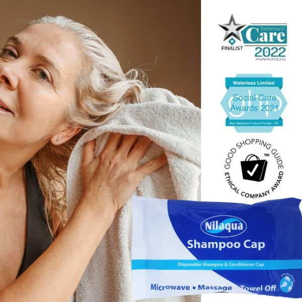 Nilaqua rinse free shampoo caps triple pack, imported from the UK