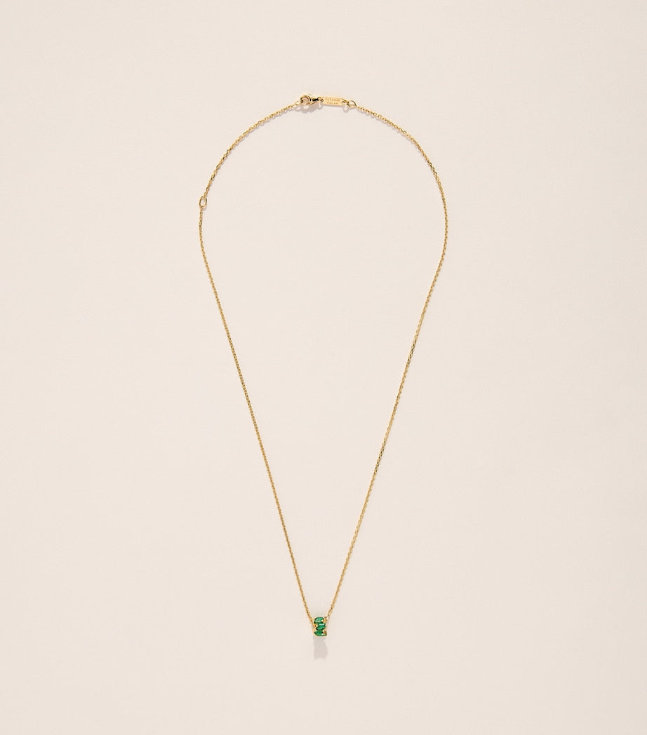 Suzanne Kalan yellow gold emerald pendant necklace adjustable chain, imported from the UK