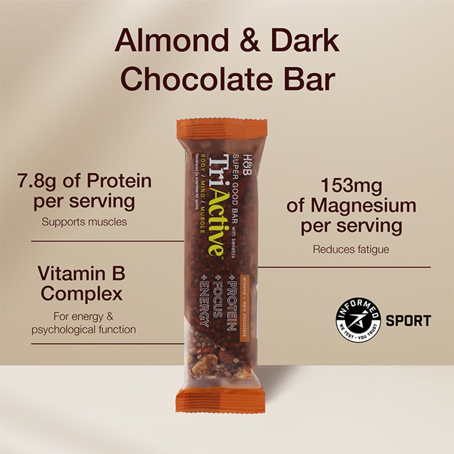 TriActive protein bar Almond & Dark Chocolate 50g, UK version