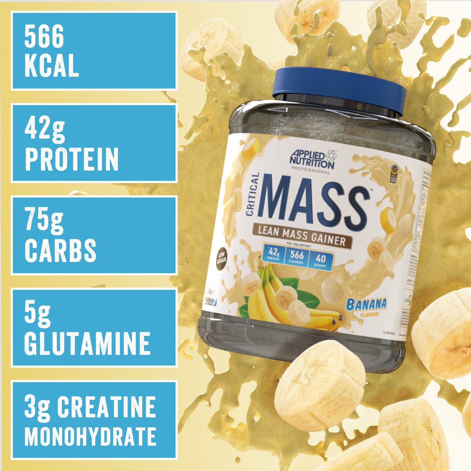 Applied Nutrition Critical Mass Professional Lean Mass Gainer Strawberry 2.4kg (16 Servings) - 999292