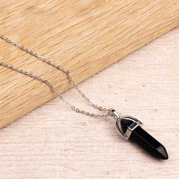 Myga silver plated necklace with obsidian pendant 45cm (British brand)