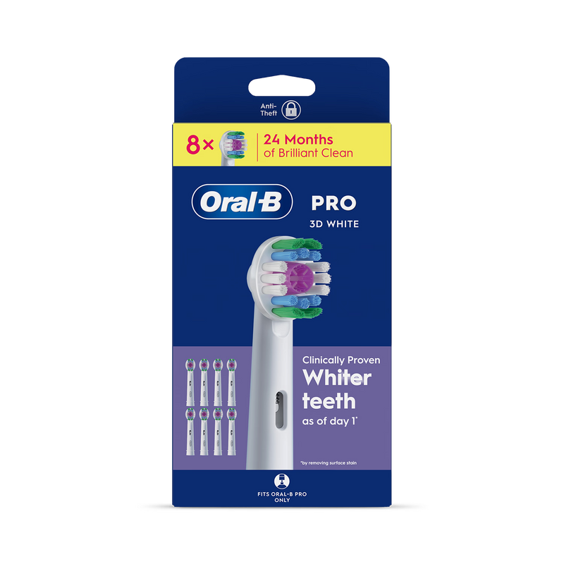 Oral-B Pro 3D White toothbrush heads 8 count, imported from the UK