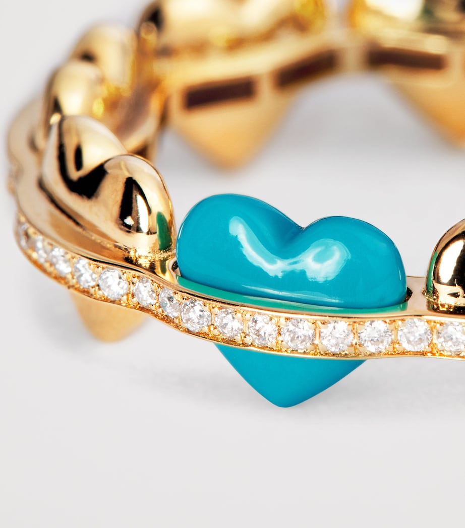 L'Atelier Nawbar yellow gold diamond turquoise heart ring, imported from the UK