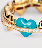 L'Atelier Nawbar yellow gold diamond turquoise heart ring, imported from the UK