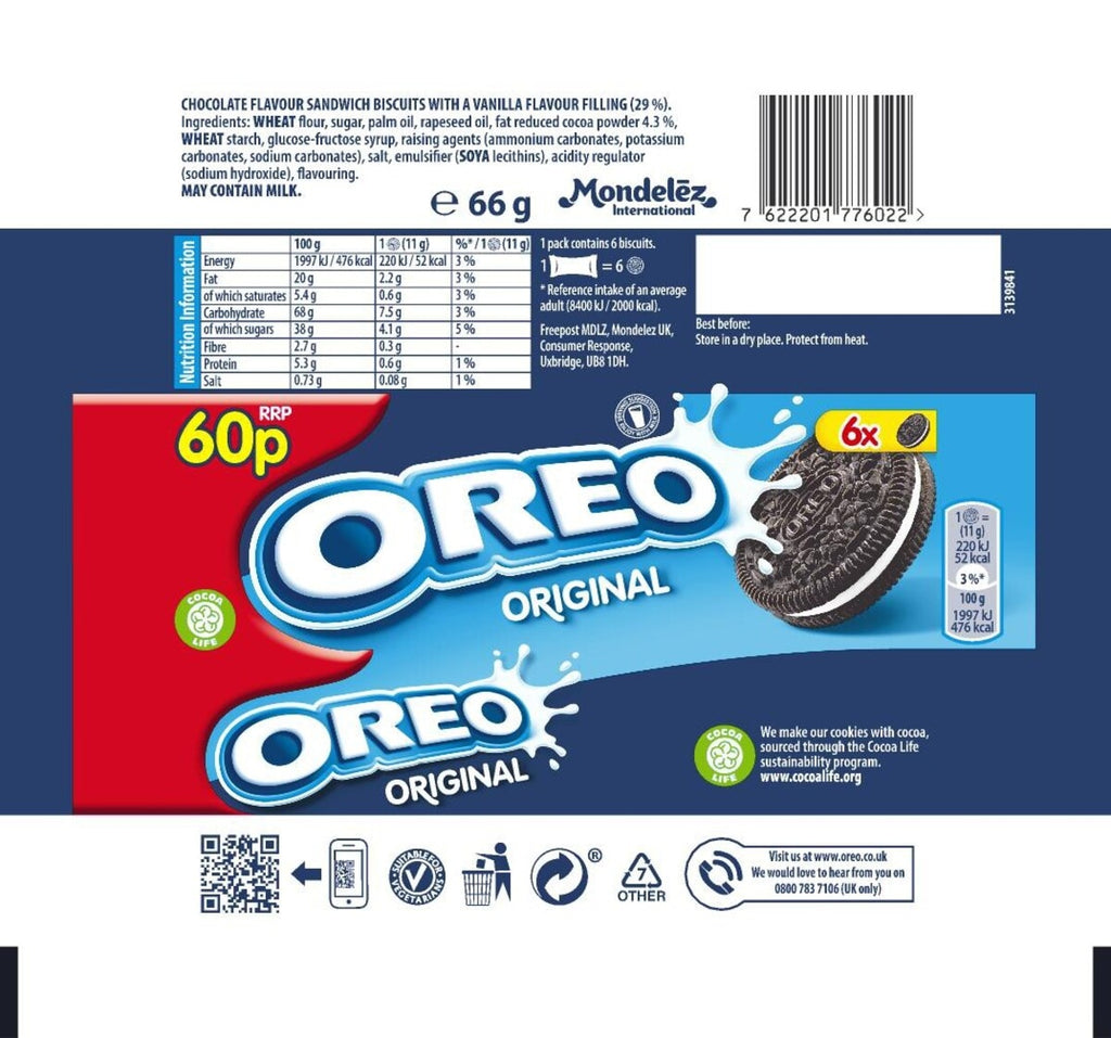 Oreo Original Sandwich Biscuit Snack Pack, 20 x 66g